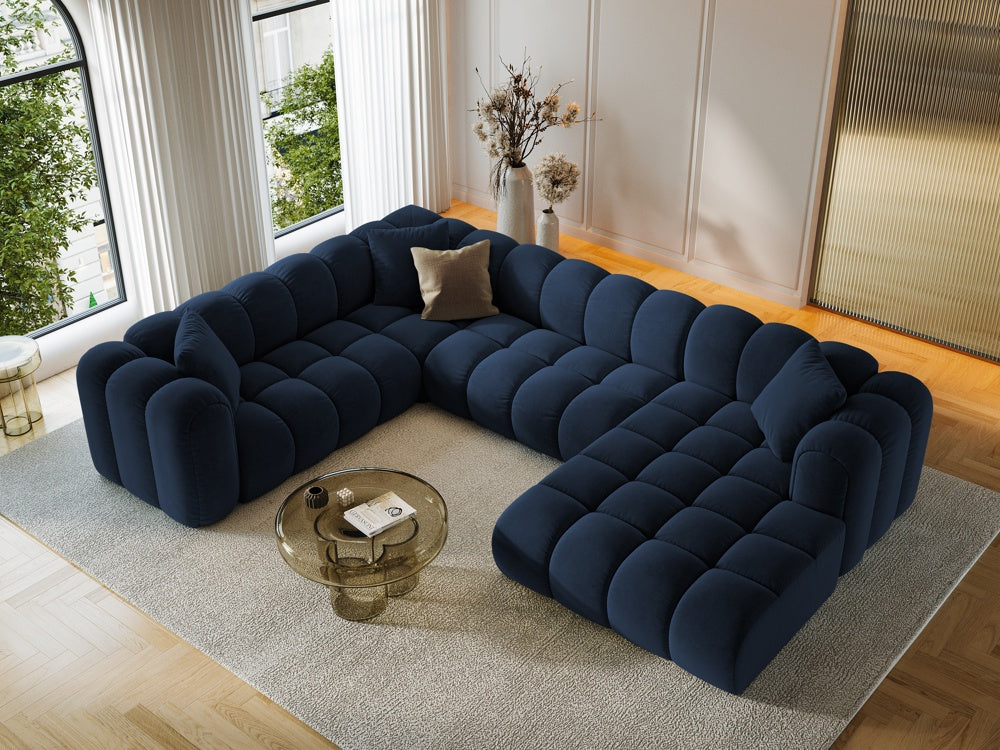 
6-Seater Designer Panoramic Sofa "Arden" - Velvet Royal Blue / Long edge left