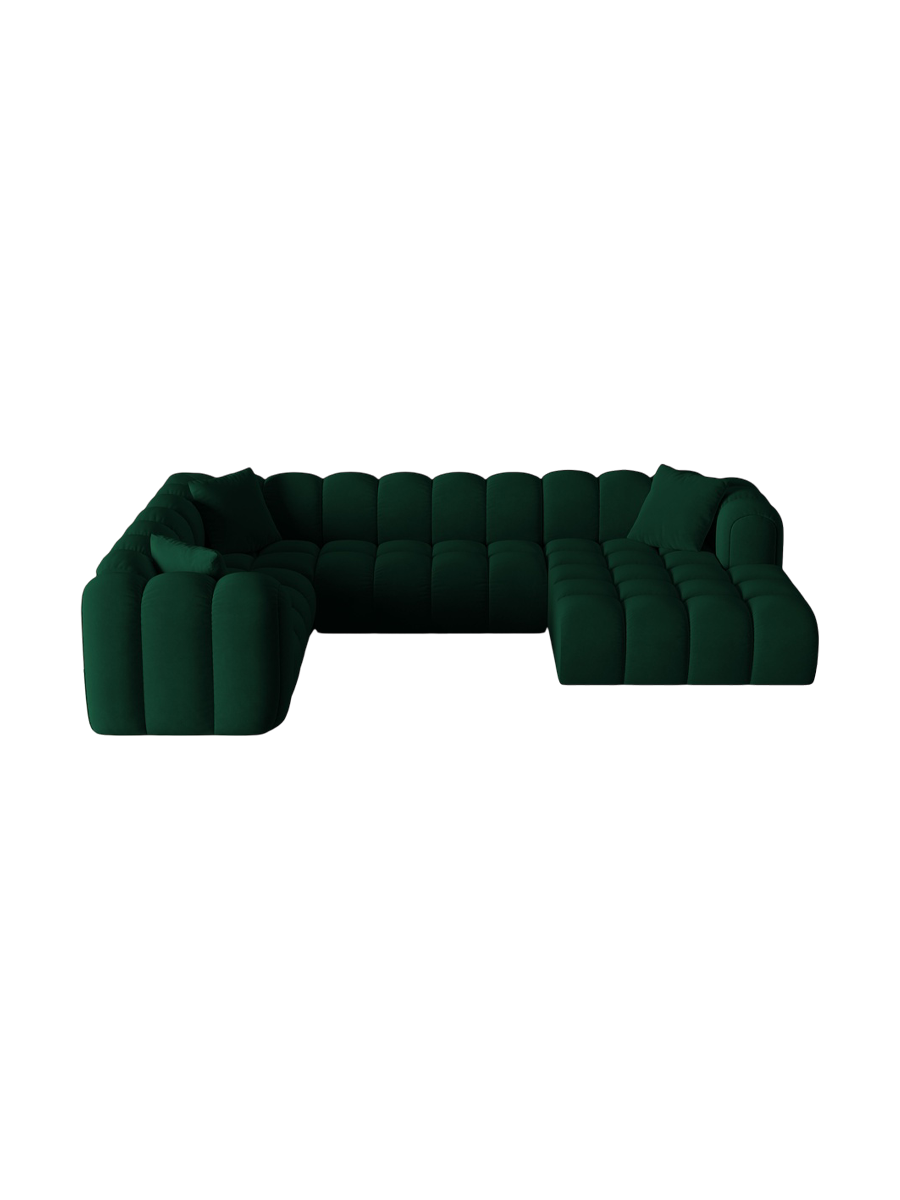 
6-Seater Designer Panoramic Sofa "Arden" - Velvet Bottle Green / Long edge left