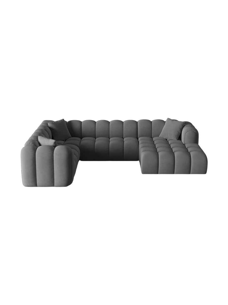
6-Seater Designer Panoramic Sofa "Arden" - Velvet Grey / Long edge left