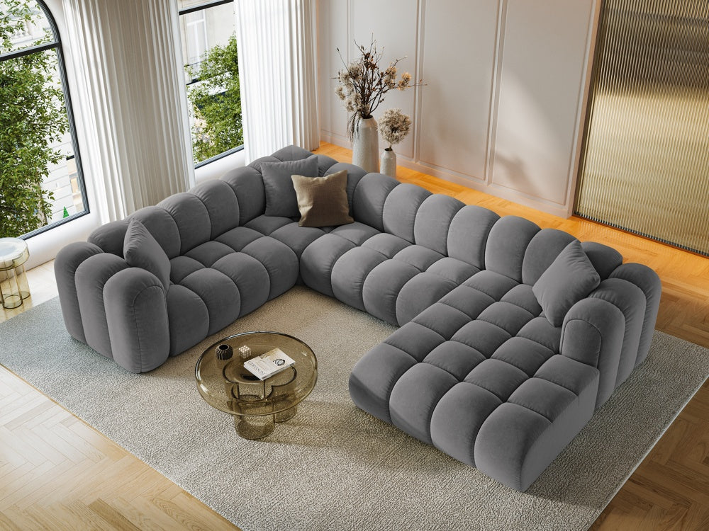 
6-Seater Designer Panoramic Sofa "Arden" - Velvet Grey / Long edge left