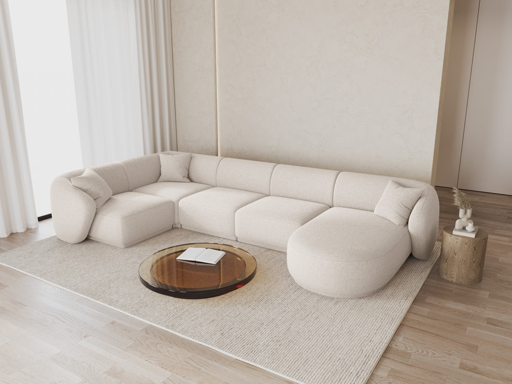 
Canapé panoramique design 6 places "Jane" - Chenille Beige Clair / Angle gauche / Méridienne droite