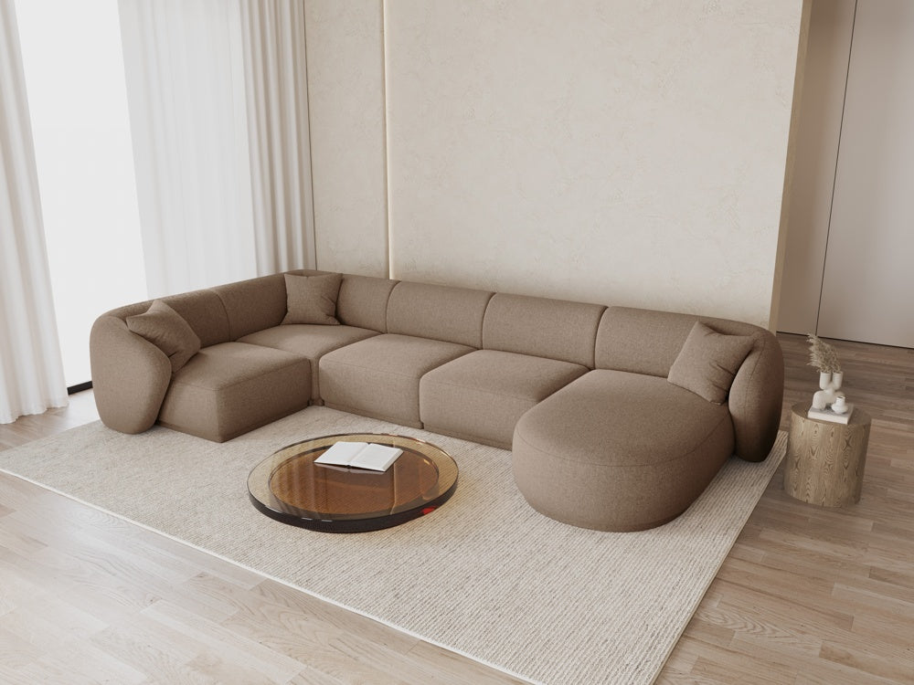 
Canapé panoramique design 6 places "Jane" - Chenille Cappuccino / Angle gauche / Méridienne droite