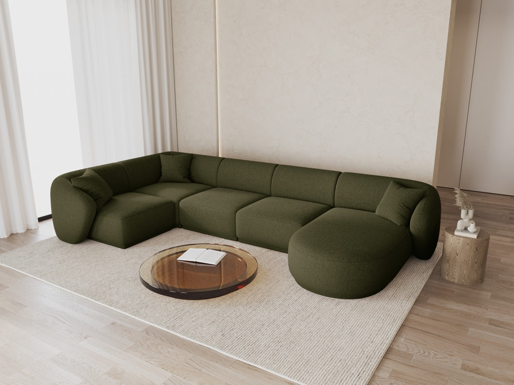 
Canapé panoramique design 6 places "Jane" - Chenille vert / Angle gauche / Méridienne droite