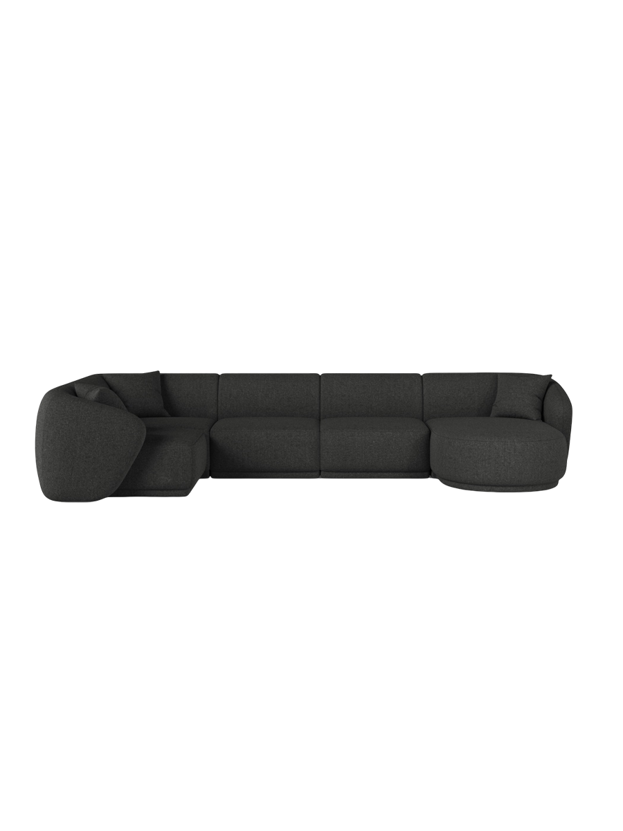 
Canapé panoramique design 6 places "Jane" - Chenille anthracite / Angle gauche / Méridienne droite