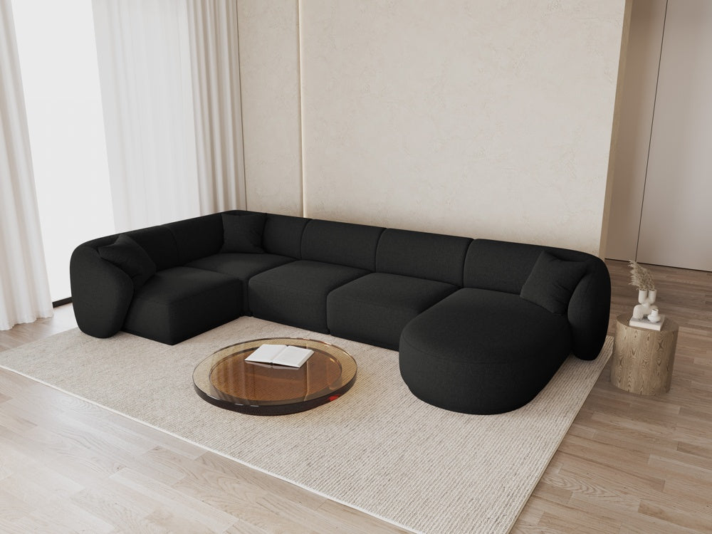 
Canapé panoramique design 6 places "Jane" - Chenille anthracite / Angle gauche / Méridienne droite