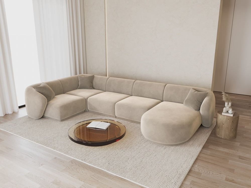 
Canapé panoramique design 6 places "Jane" - Velours Beige / Angle gauche / Méridienne droite