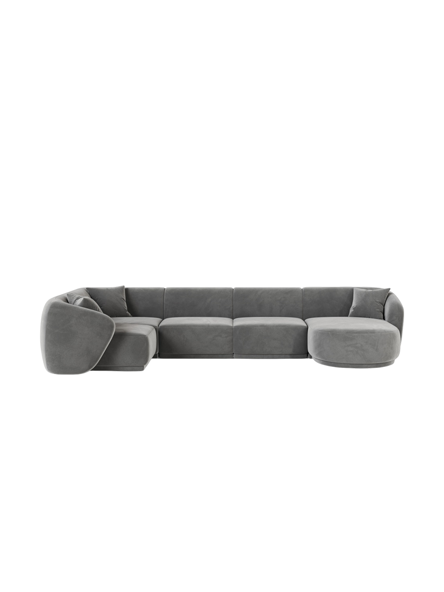 
Canapé panoramique design 6 places "Jane" - Velours Gris / Angle gauche / Méridienne droite