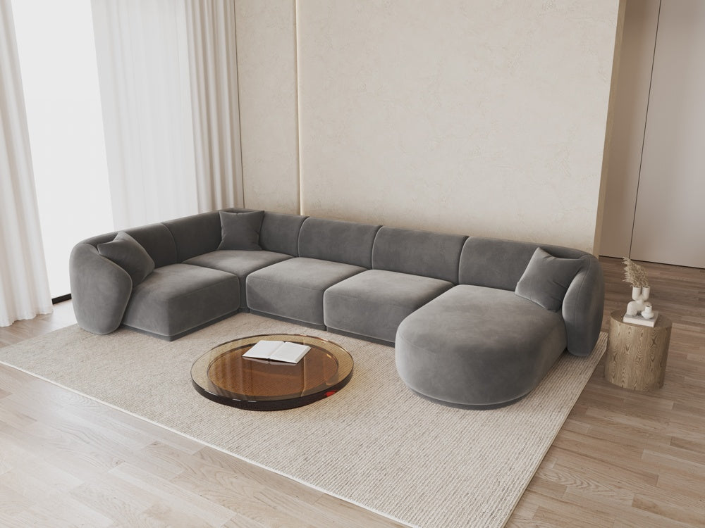 
Canapé panoramique design 6 places "Jane" - Velours Gris / Angle gauche / Méridienne droite