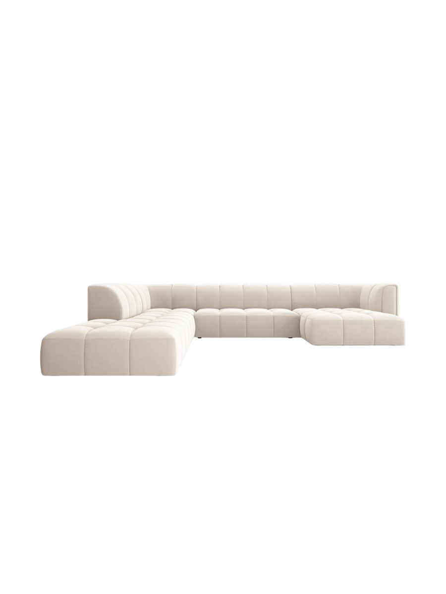 
Grosses Design Panorama-Sofa "Adams" - Samt Light Beige / Lange Seite links