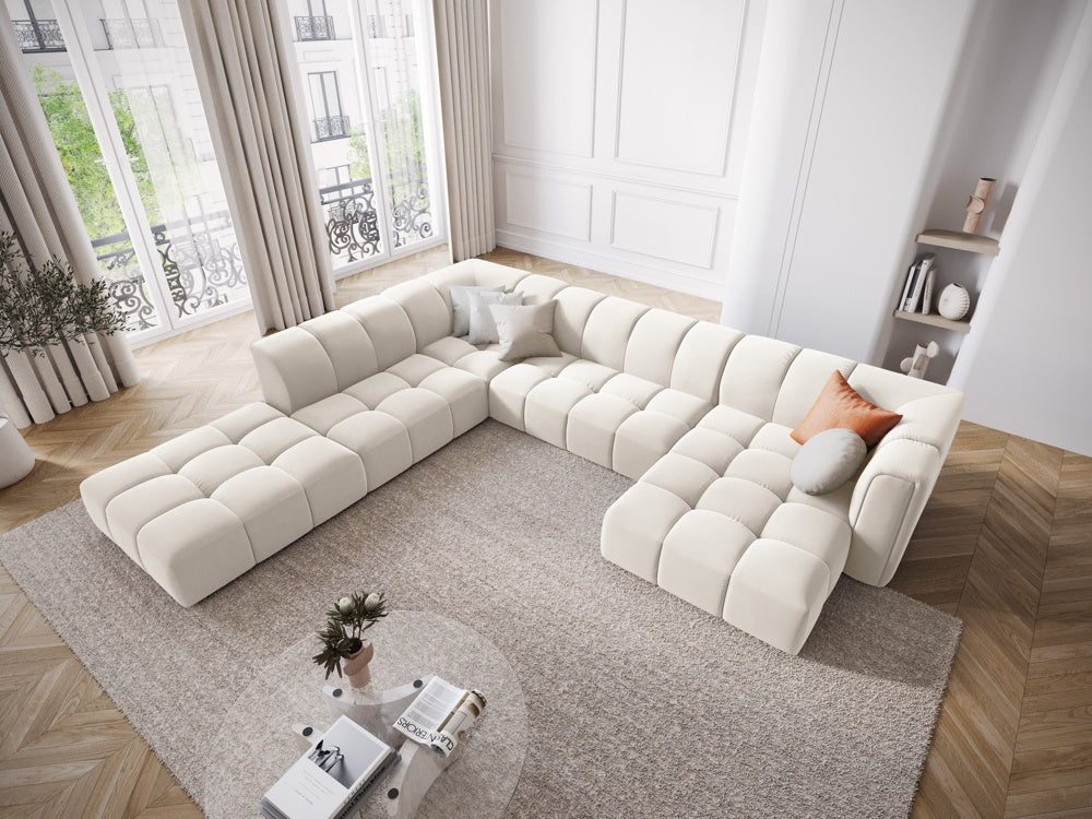 
Grosses Design Panorama-Sofa "Adams" - Samt Light Beige / Lange Seite links