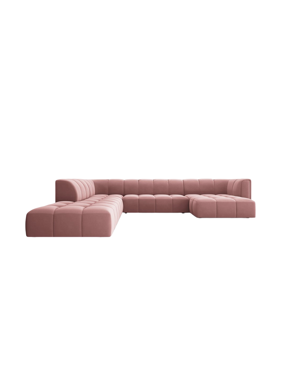 
Grosses Design Panorama-Sofa "Adams" - Samt  Rosa / Lange Seite links