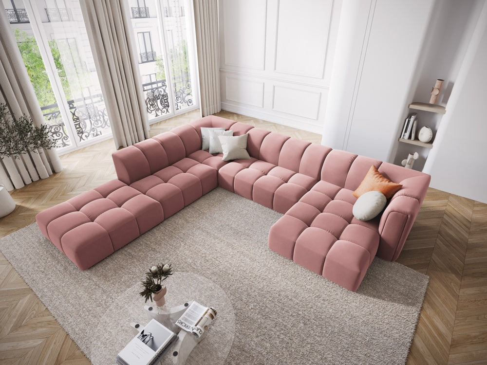 
Grosses Design Panorama-Sofa "Adams" - Samt  Rosa / Lange Seite links