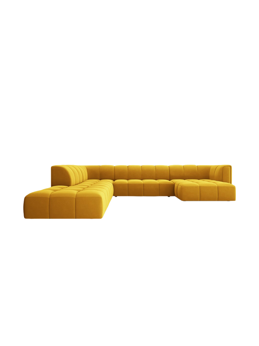 
Grosses Design Panorama-Sofa "Adams" - Samt Senfgelb / Lange Seite links