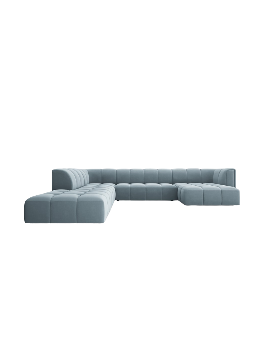 
Grosses Design Panorama-Sofa "Adams" - Samt Hellblau / Lange Seite links