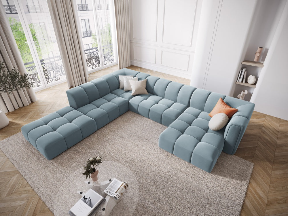 
Grosses Design Panorama-Sofa "Adams" - Samt Hellblau / Lange Seite links