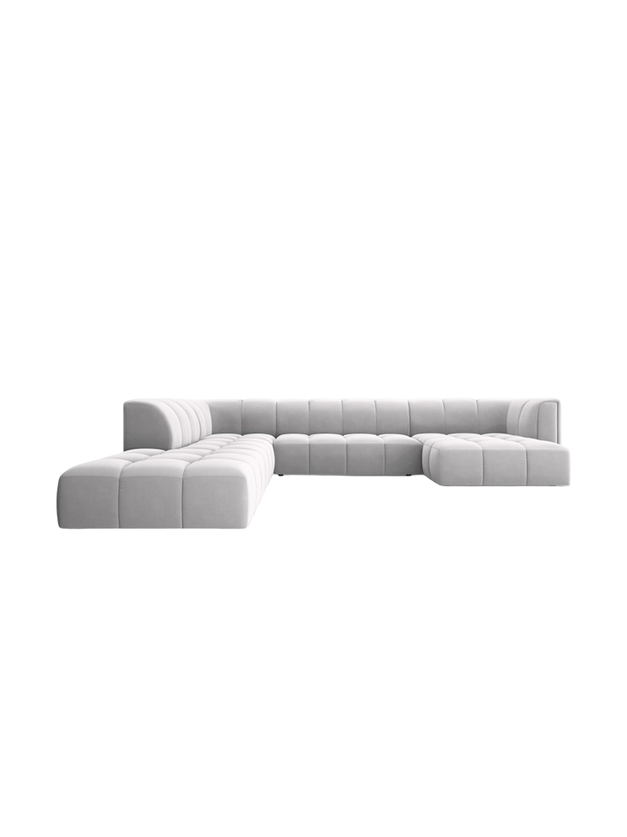 
Grosses Design Panorama-Sofa "Adams" - Samt Silver / Lange Seite links