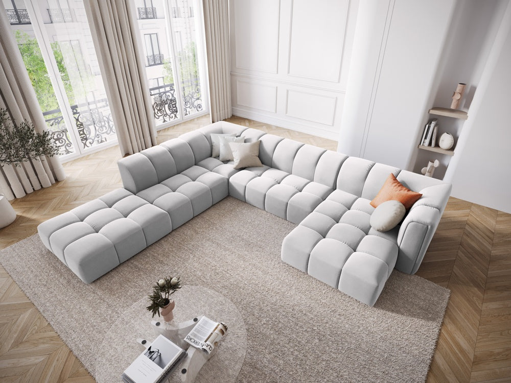 
Grosses Design Panorama-Sofa "Adams" - Samt Silver / Lange Seite links