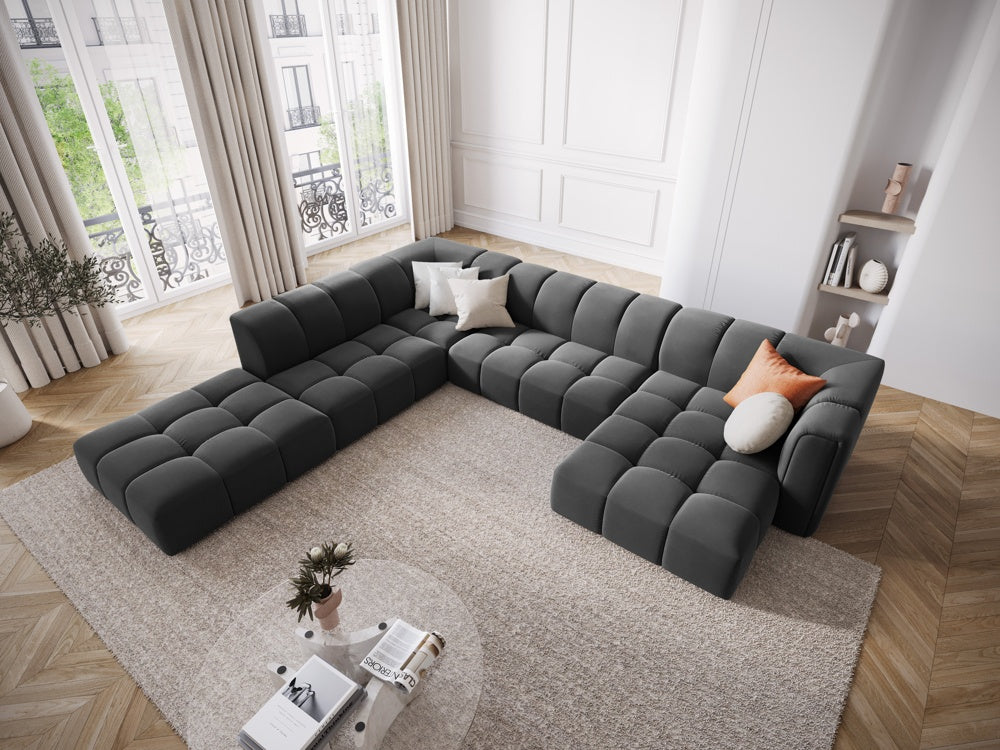 
Grosses Design Panorama-Sofa "Adams" - Samt Grau / Lange Seite links