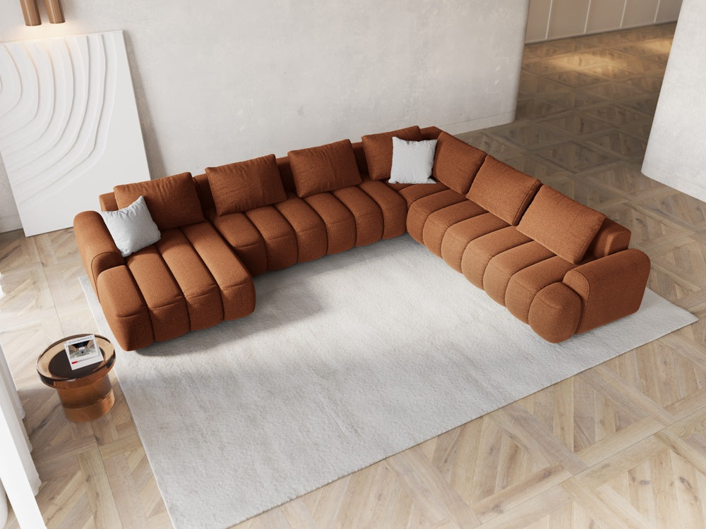 
6-seater designer panoramic sofa "Kimi" with sleeping function - Textured fabric Brick / long side right