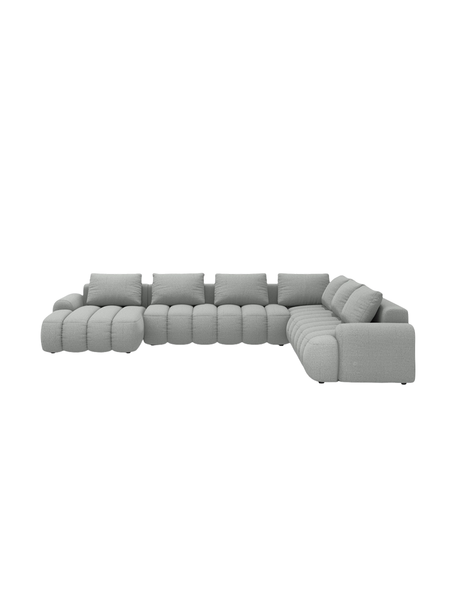 
6-seater designer panoramic sofa "Kimi" with sleeping function - Structural Fabric Light Grey / long side right