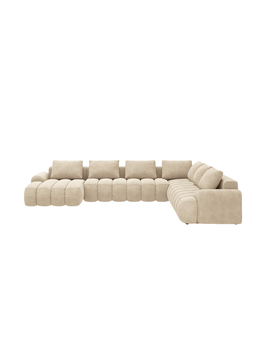 
6-seater designer panoramic sofa "Kimi" with sleeping function - Velvet Light Beige / long side right