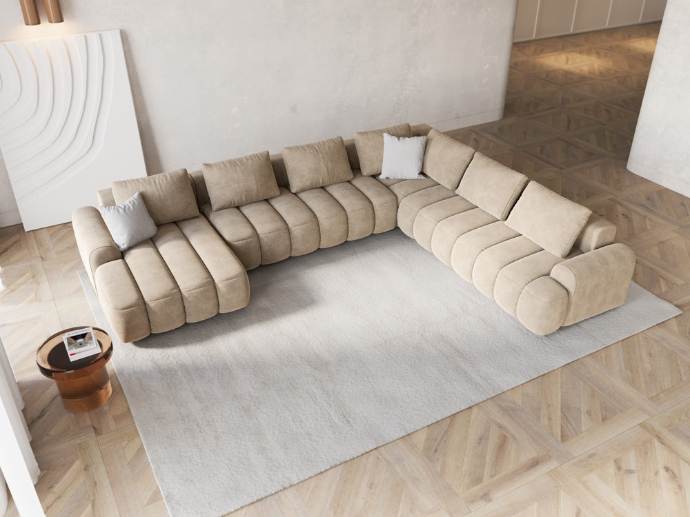 
6-seater designer panoramic sofa "Kimi" with sleeping function - Velvet Light Beige / long side right