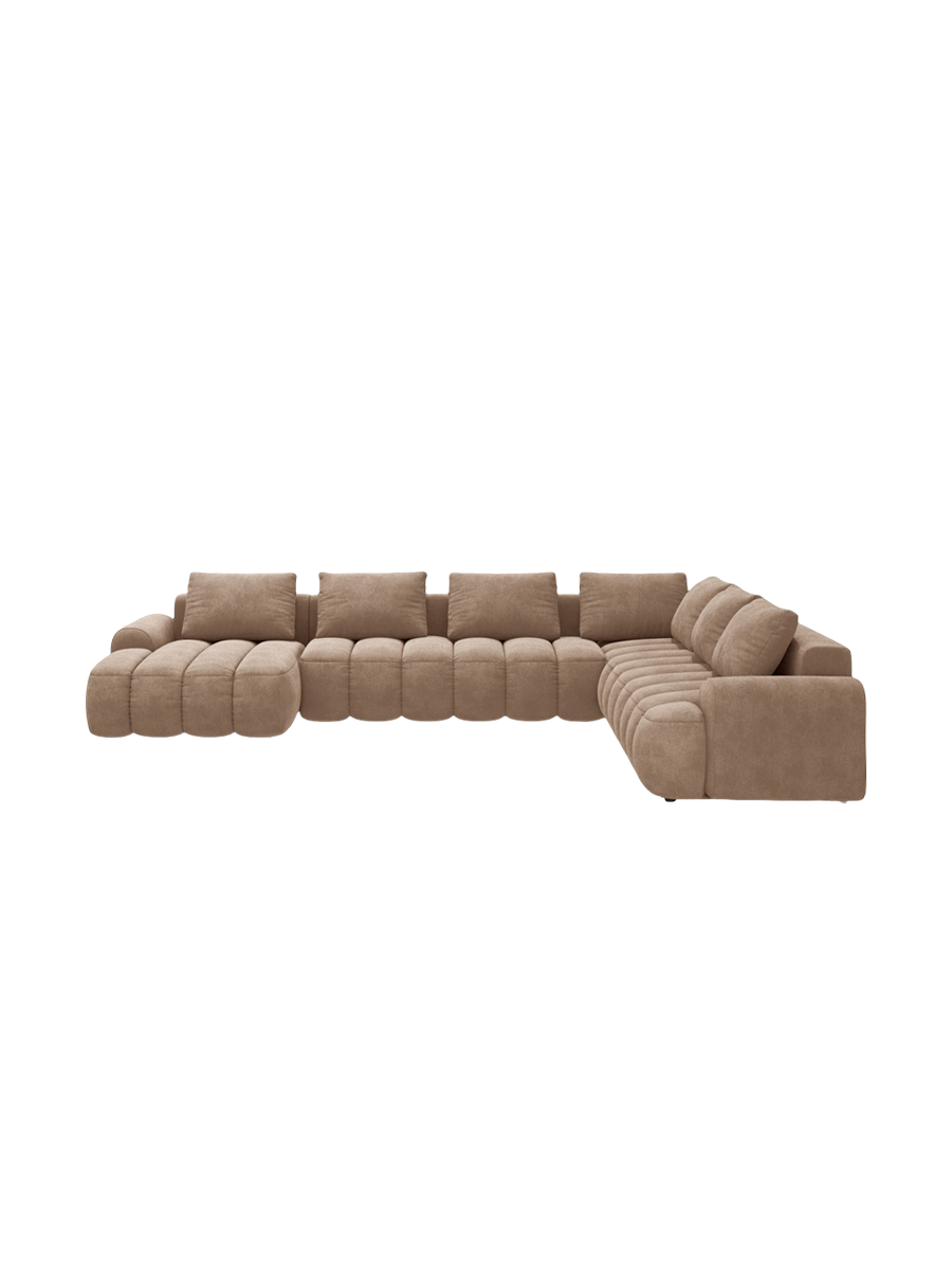 
6-seater designer panoramic sofa "Kimi" with sleeping function - Velvet Dark Beige / long side right