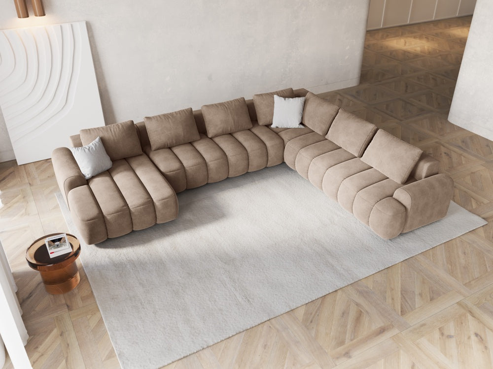 
6-seater designer panoramic sofa "Kimi" with sleeping function - Velvet Dark Beige / long side right