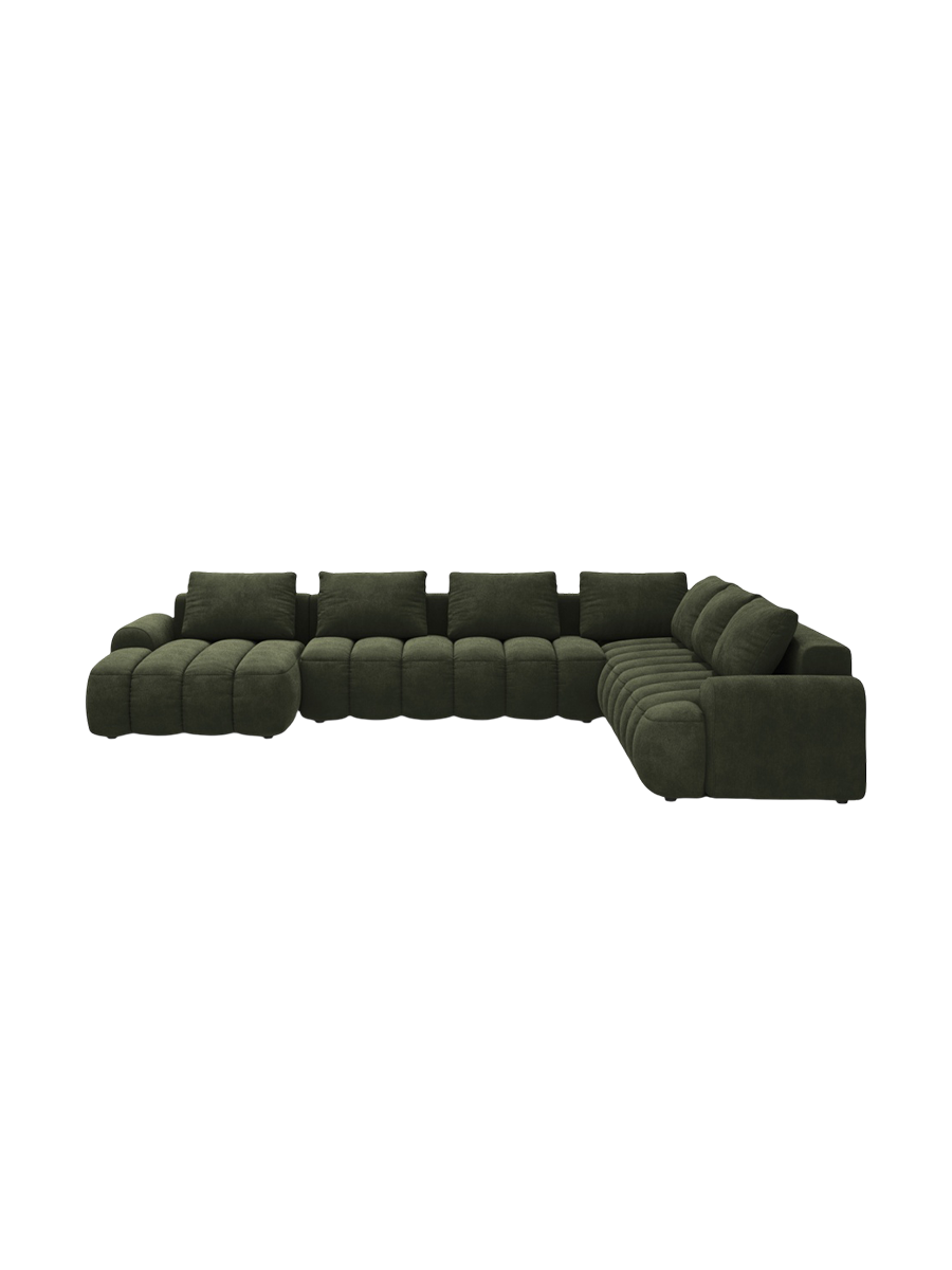 
6-seater designer panoramic sofa "Kimi" with sleeping function - Velvet Green / long side right