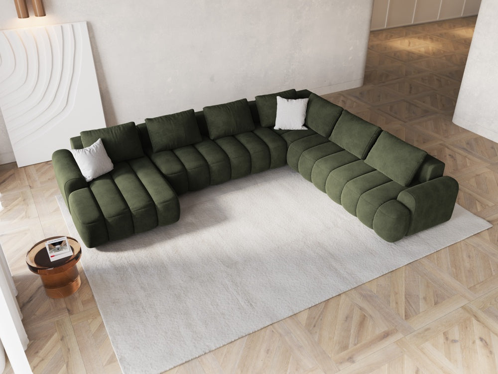 
6-seater designer panoramic sofa "Kimi" with sleeping function - Velvet Green / long side right