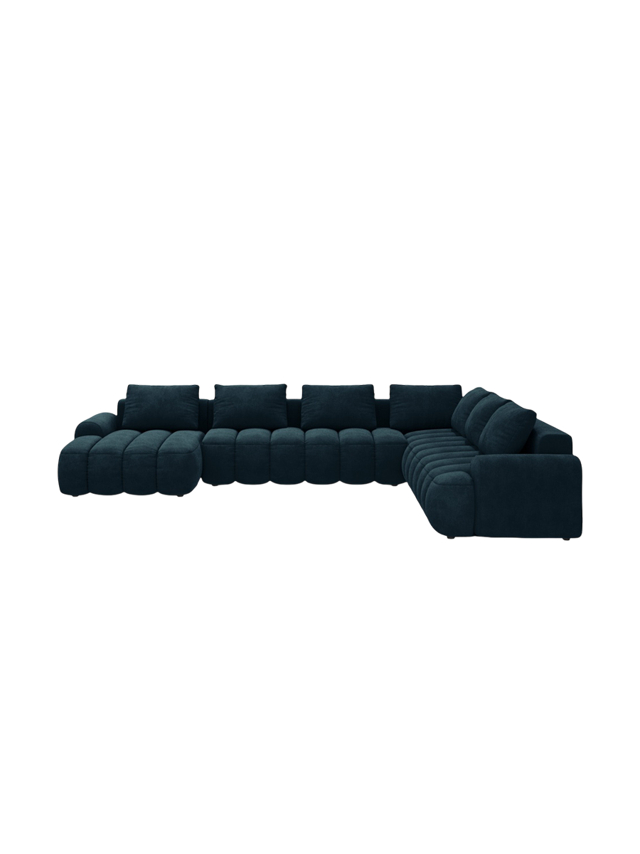 
6-seater designer panoramic sofa "Kimi" with sleeping function - Velvet dark petrol / long side right