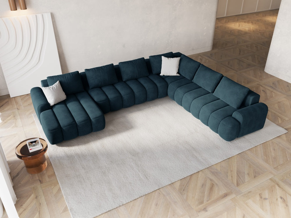 
6-seater designer panoramic sofa "Kimi" with sleeping function - Velvet dark petrol / long side right