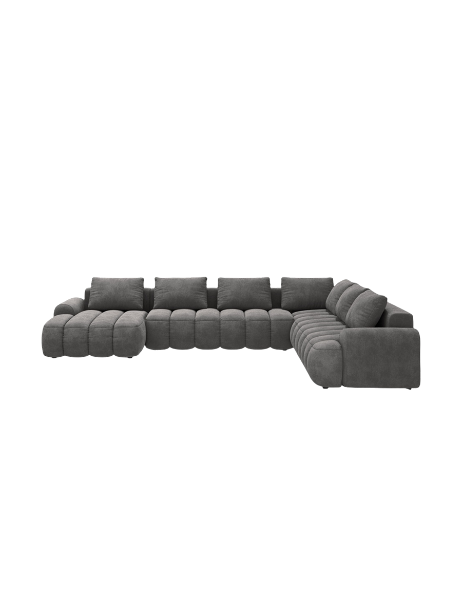 
6-seater designer panoramic sofa "Kimi" with sleeping function - Velvet Grey / long side right
