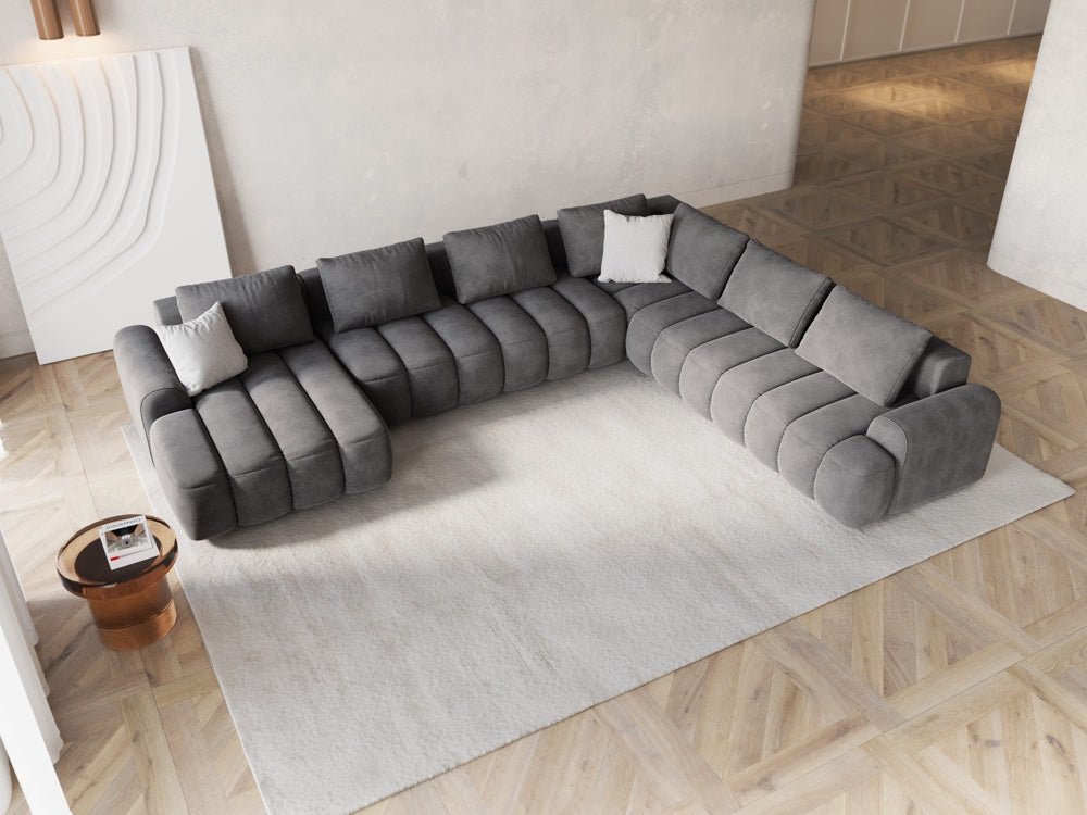 
6-seater designer panoramic sofa "Kimi" with sleeping function - Velvet Grey / long side right