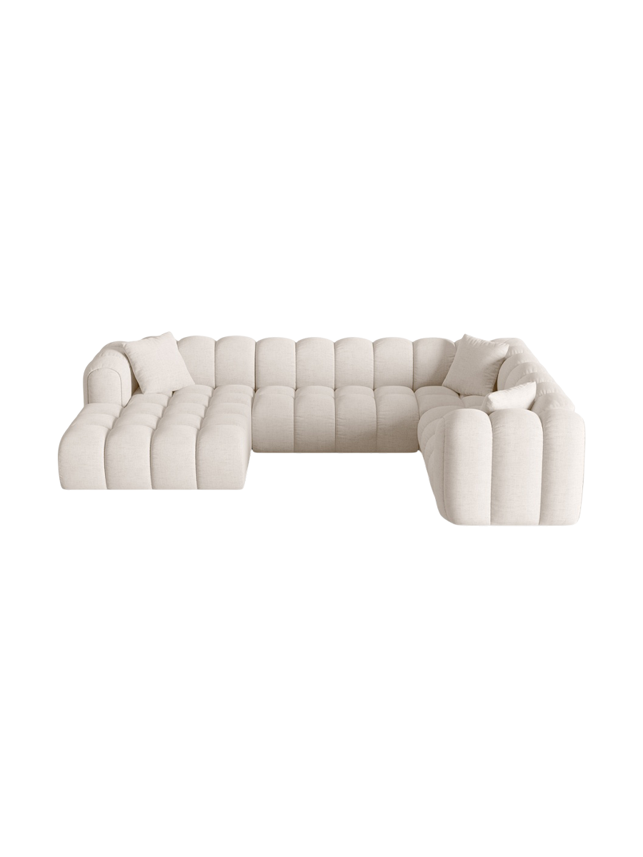 
6-Seater Designer Panoramic Sofa "Arden" - Structured Fabric Beige / long side right