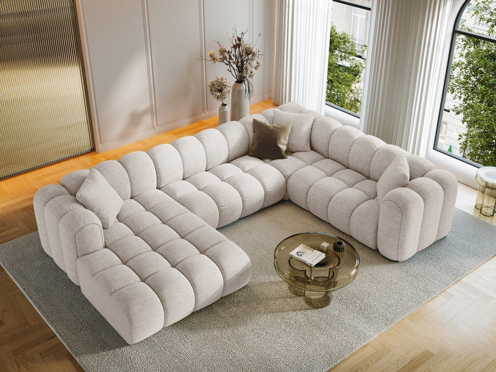 
6-Seater Designer Panoramic Sofa "Arden" - Structured Fabric Beige / long side right