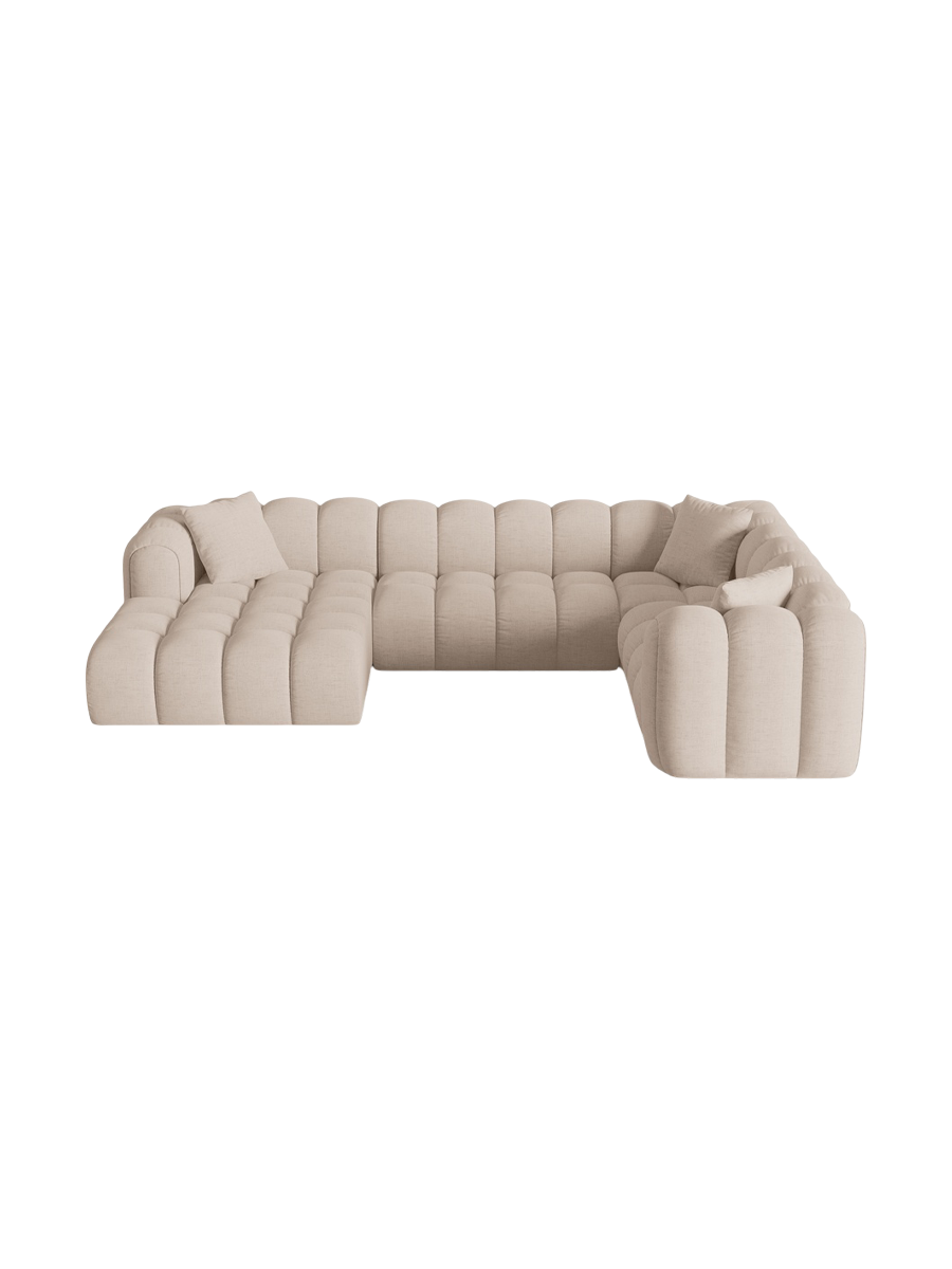 
6-Seater Designer Panoramic Sofa "Arden" - Structured fabric Cappuccino / long side right