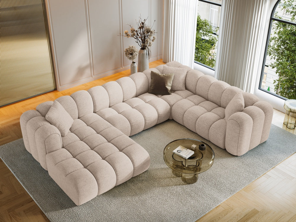 
6-Seater Designer Panoramic Sofa "Arden" - Structured fabric Cappuccino / long side right