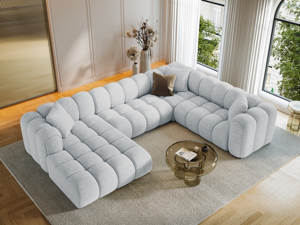 
6-Seater Designer Panoramic Sofa "Arden" - Structural Fabric Light Grey / long side right
