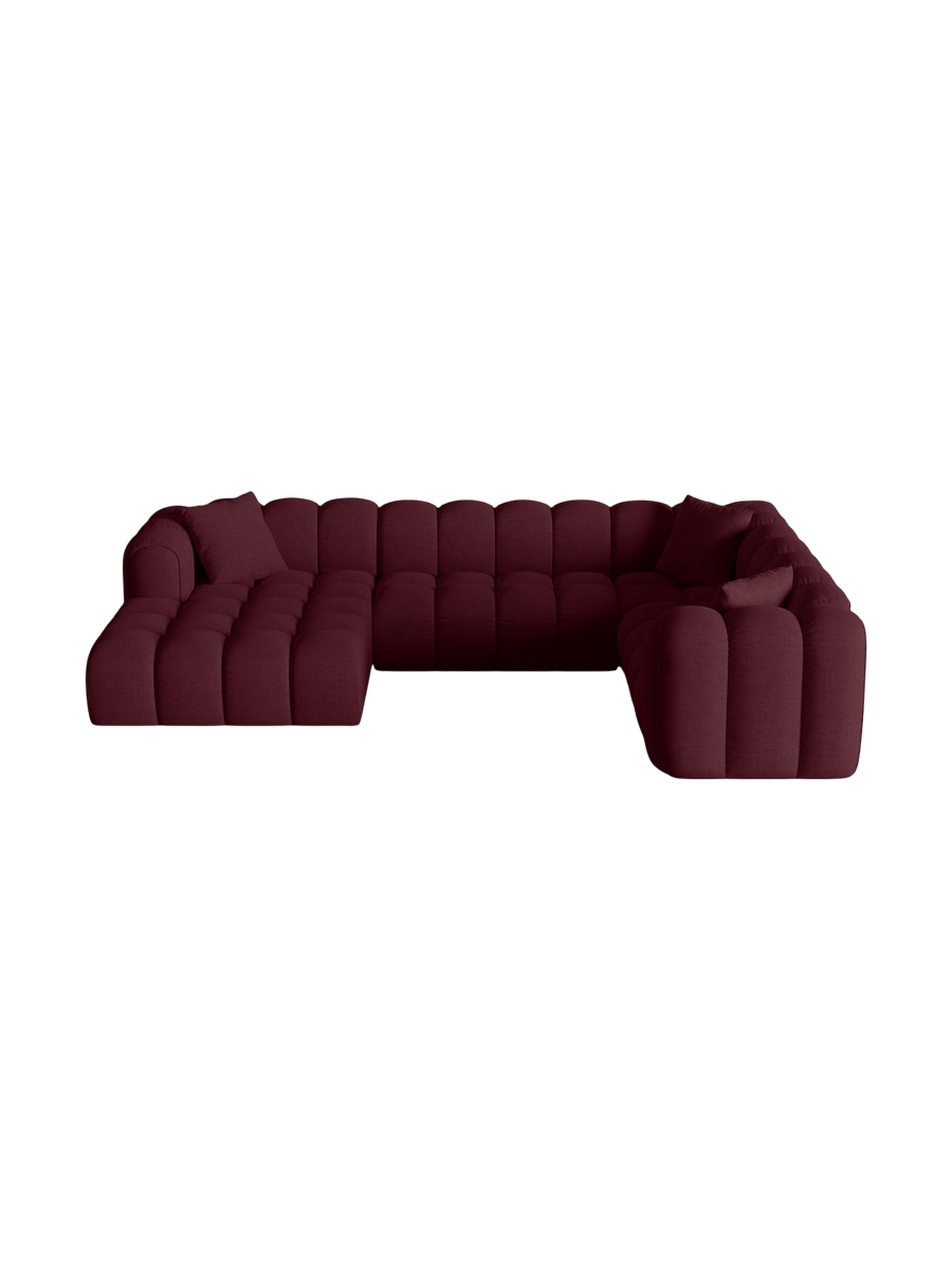 
6-Seater Designer Panoramic Sofa "Arden" - Structural Fabric Bordeaux / long side right