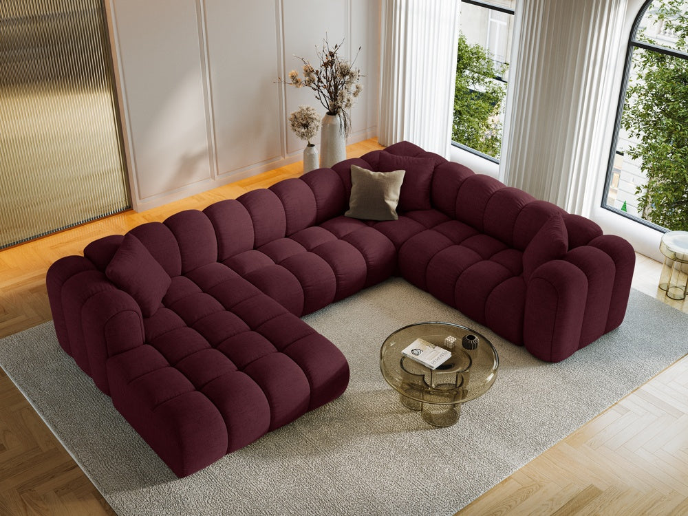 
6-Seater Designer Panoramic Sofa "Arden" - Structural Fabric Bordeaux / long side right