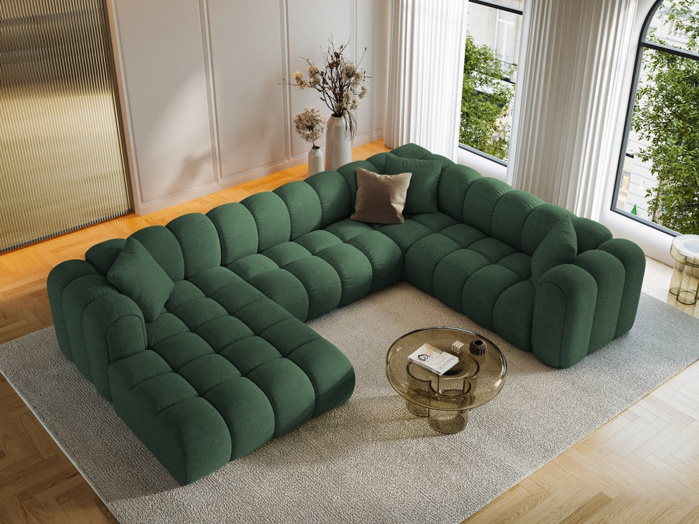 
6-Seater Designer Panoramic Sofa "Arden" - Textured Fabric Green / long side right