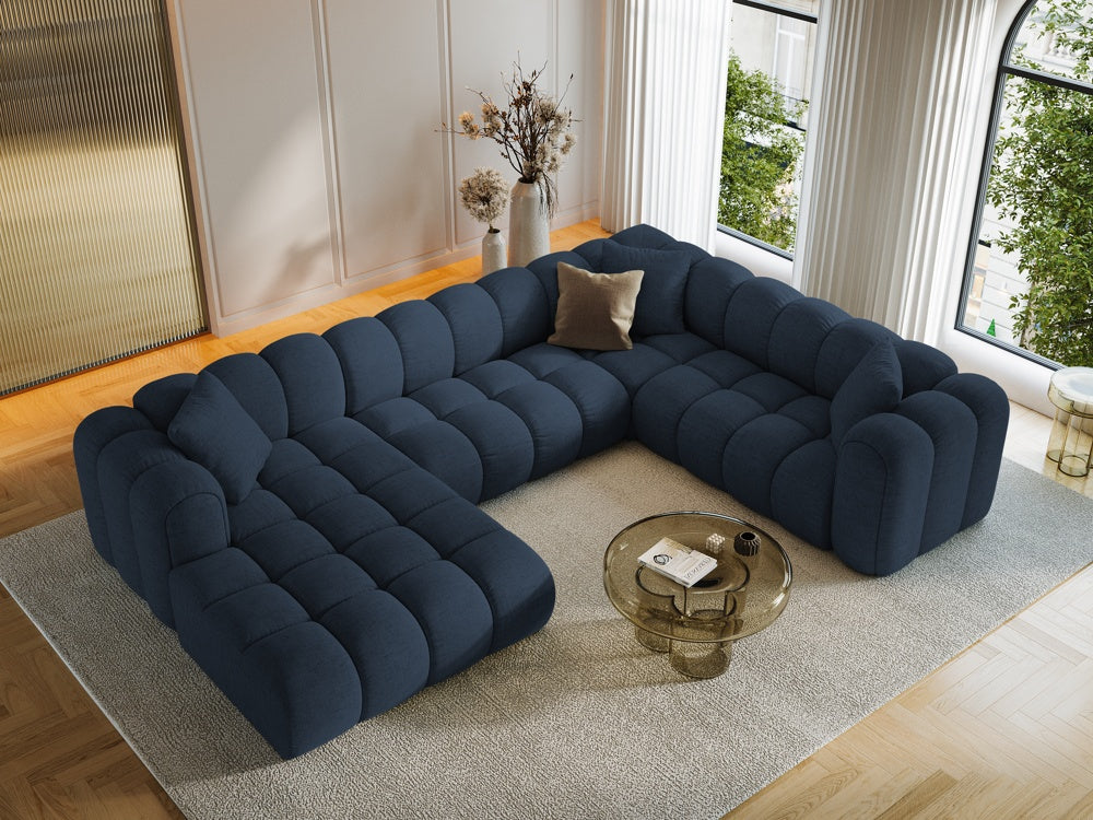
6-Seater Designer Panoramic Sofa "Arden" - Structured Fabric Dark Blue / long side right