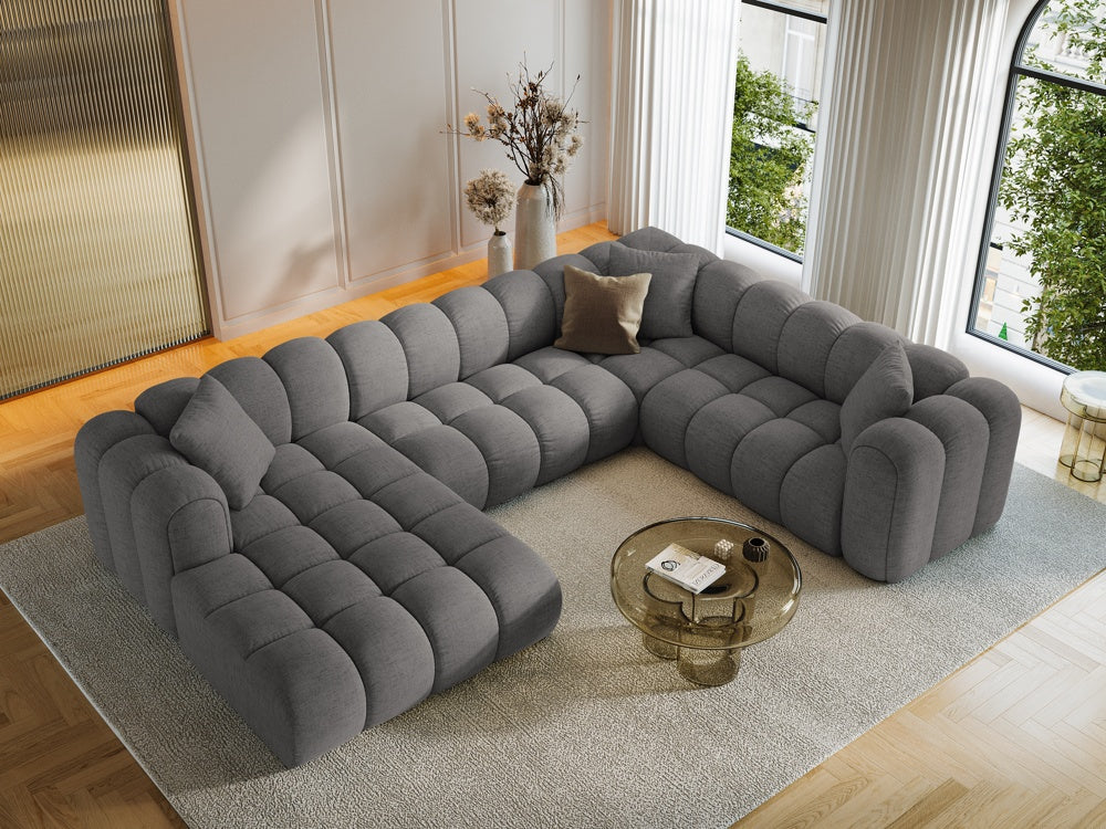 
6-Seater Designer Panoramic Sofa "Arden" - Textured Fabric Grey / long side right