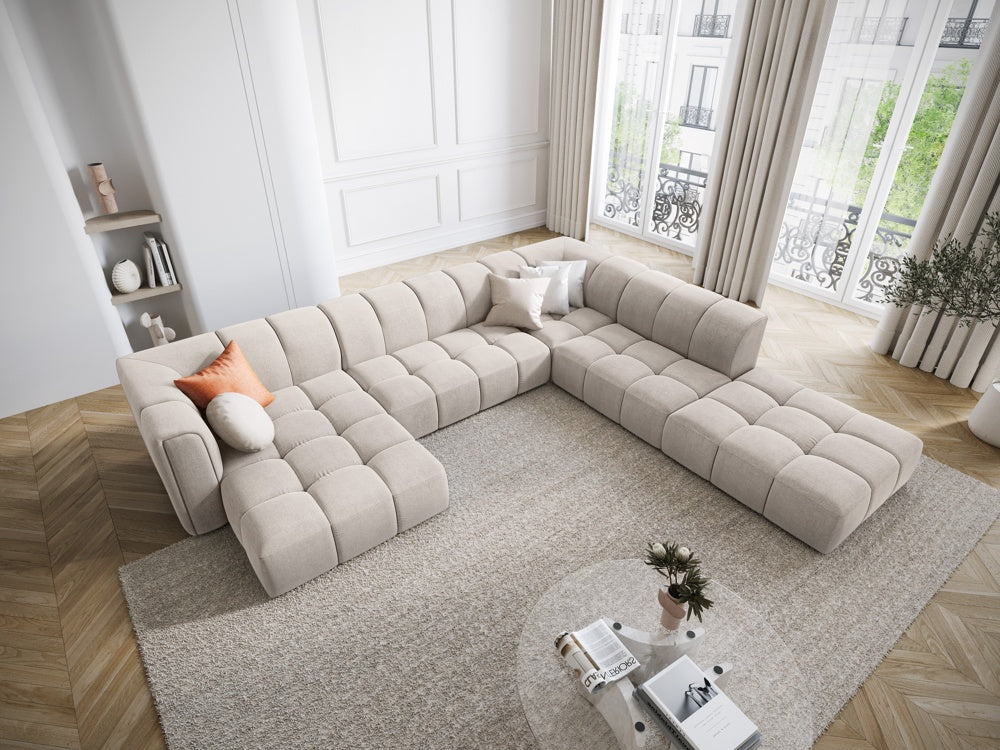 
Grosses Design Panorama-Sofa "Adams" - Chenille Beige / Lange Seite rechts