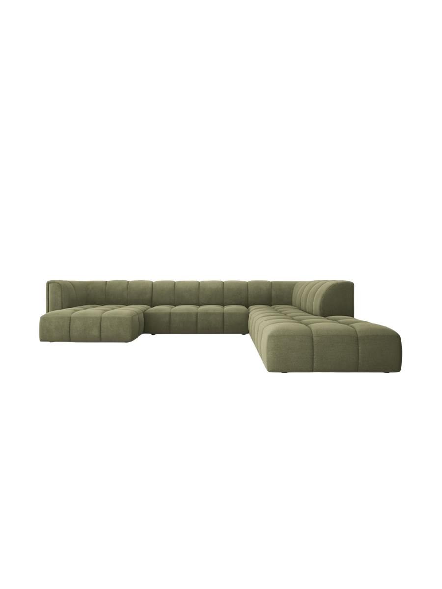 
Grosses Design Panorama-Sofa "Adams" - Chenille Olivgrün / Lange Seite rechts