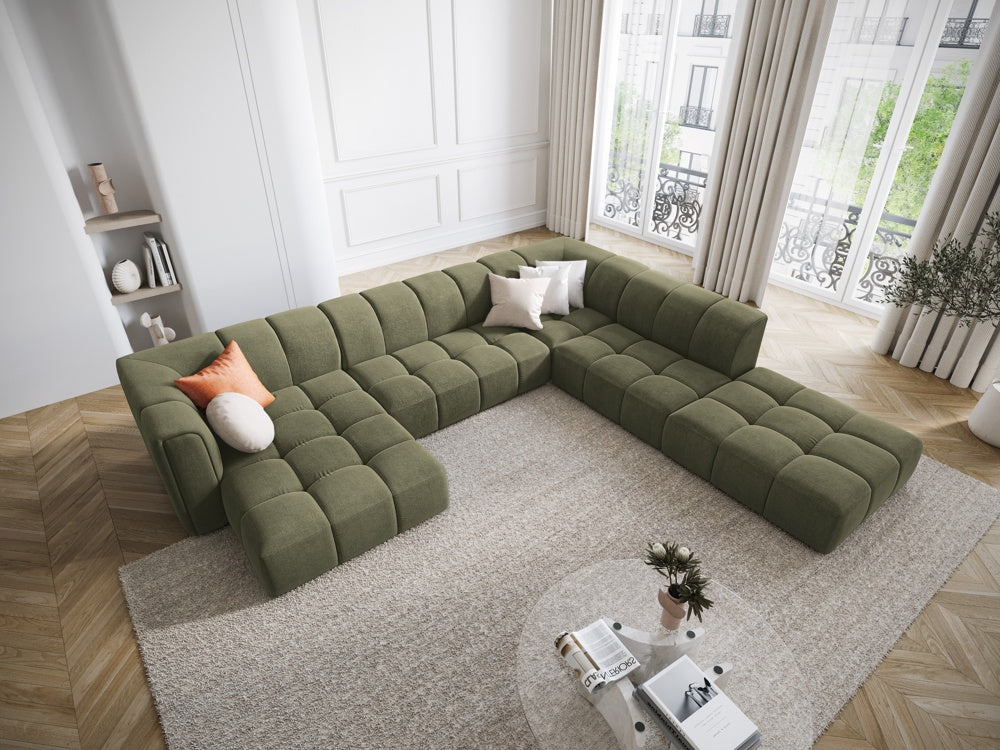 
Grosses Design Panorama-Sofa "Adams" - Chenille Olivgrün / Lange Seite rechts