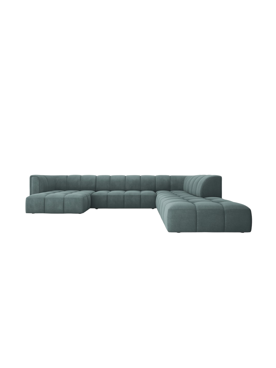 
Grosses Design Panorama-Sofa "Adams" - Chenille Petrol / Lange Seite rechts