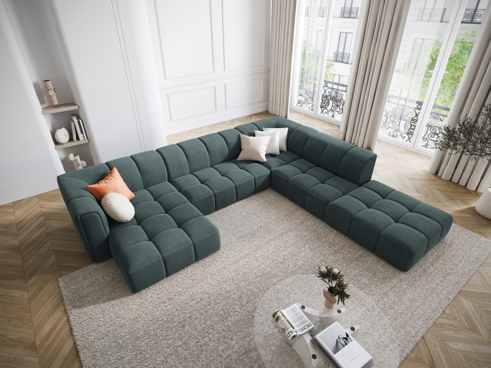 
Grosses Design Panorama-Sofa "Adams" - Chenille Petrol / Lange Seite rechts