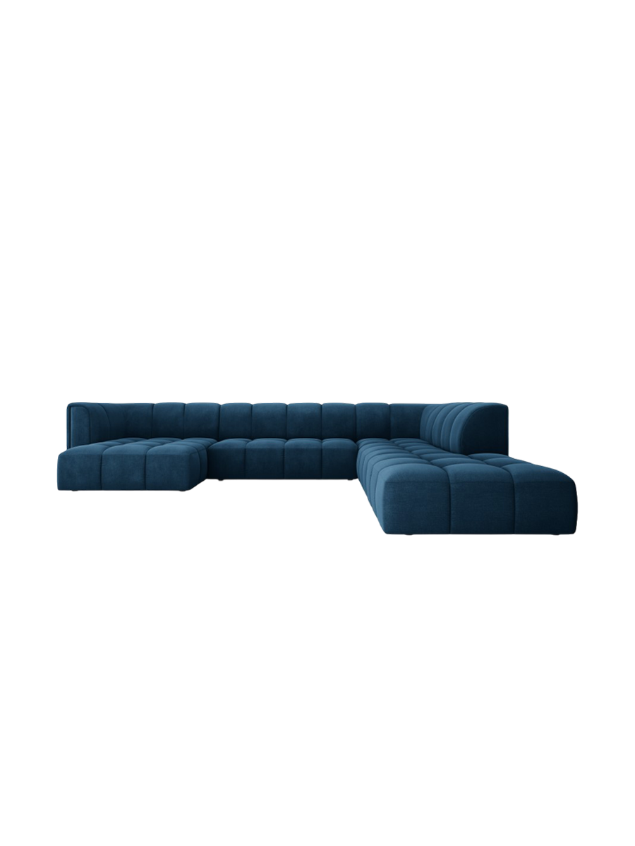 
Grosses Design Panorama-Sofa "Adams" - Chenille Königsblau / Lange Seite rechts
